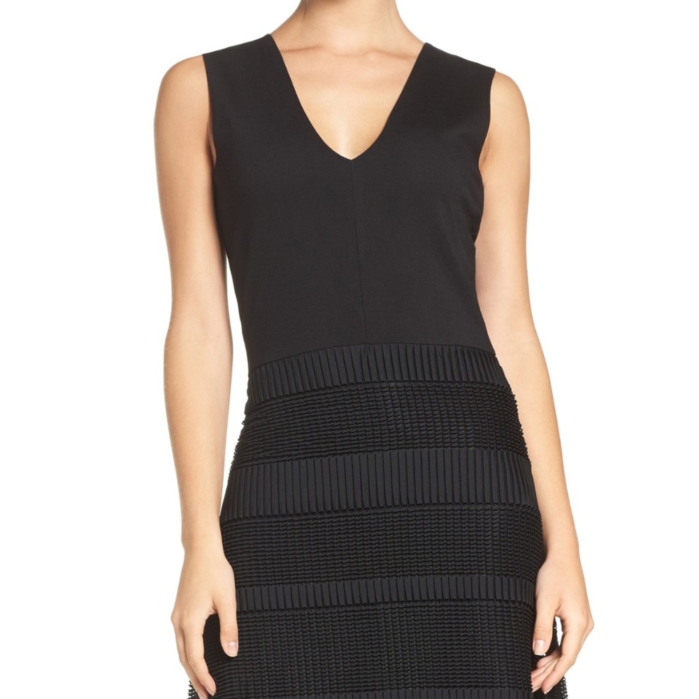 French Connection Black Pleated Lace Dress